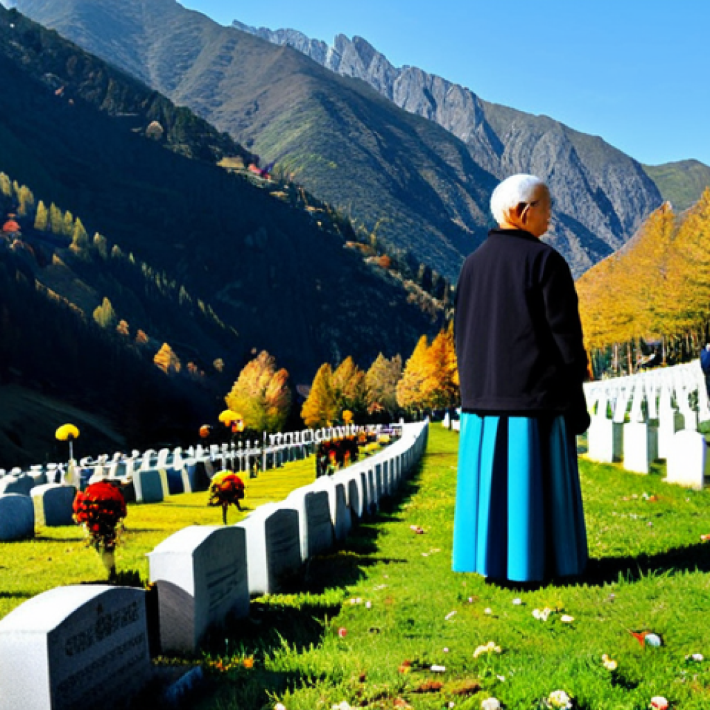 All Saints' Day in an Andorran Cemetery**

"A family visiting a mountain cemetery in Andorra on All Saints' Day. The scene shows people placing chrysanthemums on graves, cleaning tombstones, and lighting candles. The cemetery is nestled in a picturesque valley with mountains in the background. Everyone is fully clothed in modest, respectful attire. Safe for work, appropriate content, professional photography, perfect anatomy, natural proportions, family-friendly."

**