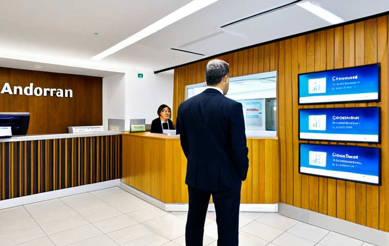 안도라 은행 시스템 및 금융 - Modern Andorran Bank Interior**
"The interior of a modern, clean Andorran bank branch during busine...