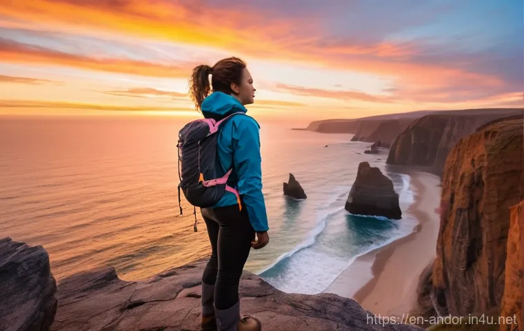 안도라에서 렌터카 이용 시 주의할 점 - A female adventurer, in her late 20s, stands confidently at the edge of a cliff overlooking a dramat...