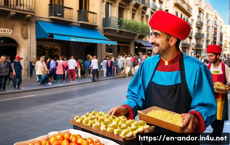 안도라에서 가볼 만한 유럽 인근 국가와의 조합 여행 - A vibrant street scene in Barcelona featuring the bustling La Rambla filled with diverse crowds, col...