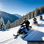 Home 18 안도라에서 즐기는 스노모빌 투어 - A vibrant winter landscape of Andorra’s snowmobile trails winding through dense pine forests and ope...