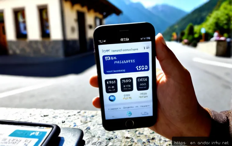 안도라에서 사용할 수 있는 SIM카드 및 로밍 - Photorealistic travel connectivity scene in Andorra la Vella, a traveler holding an unbranded prepai...